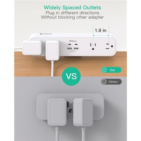 Desk clamp power strip surge protector with USB C fast charging station 5ft cord - Picture 4 of 8